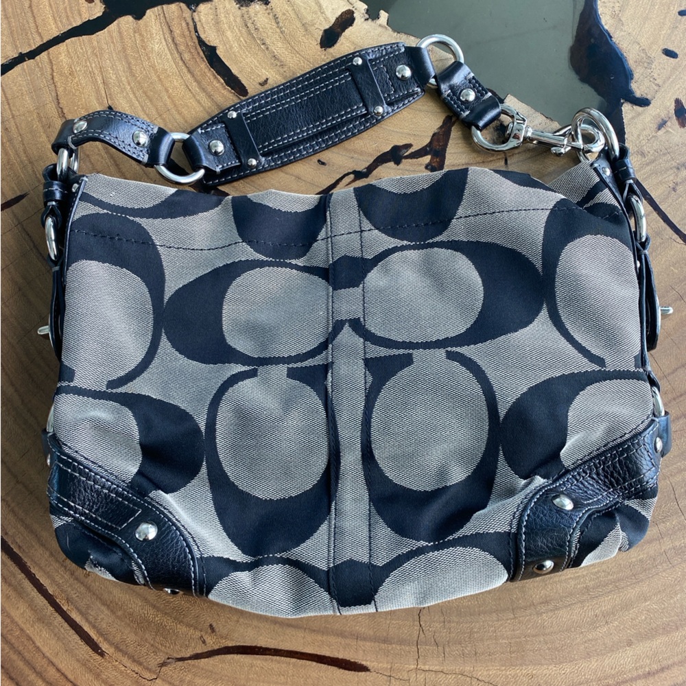 Black Coach Shoulder Bag with Fabric Large C